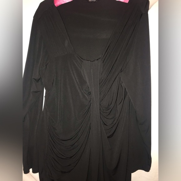 Daisy Fuentes Black Rushed Front Body Con long Sleeve Midi Dress Dress Size XL. - Picture 3 of 5